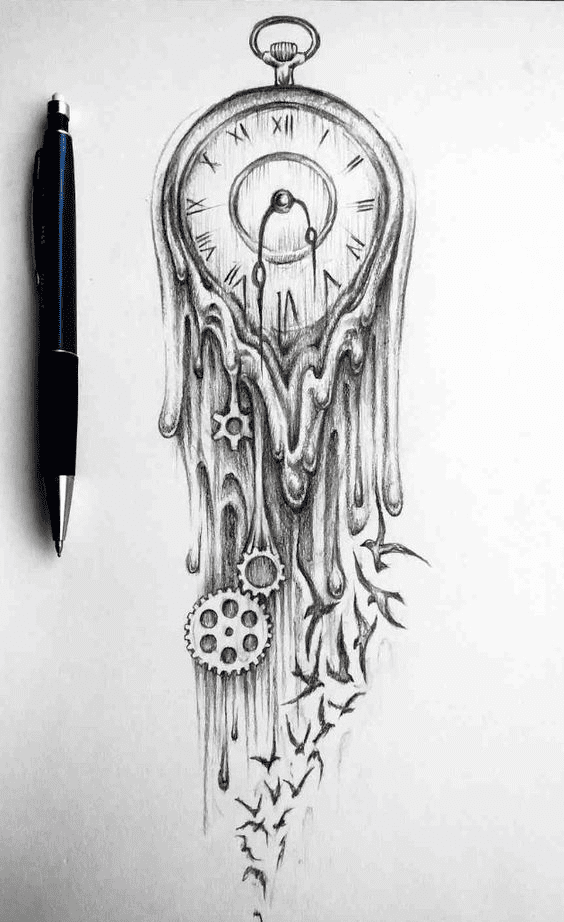 Melting Clock Tattoo Design