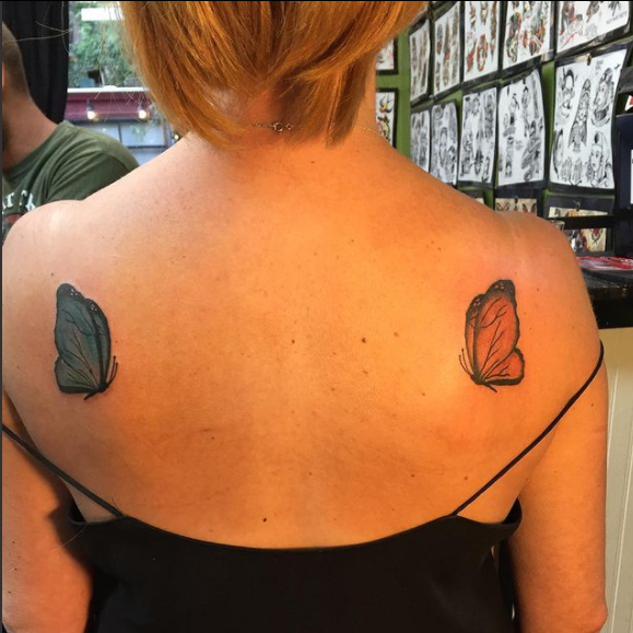 Butterfly Tattoo on Back Shoulder by RTattoo Studio