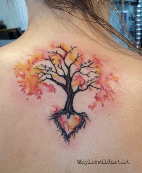 Colored family tree tattoo
