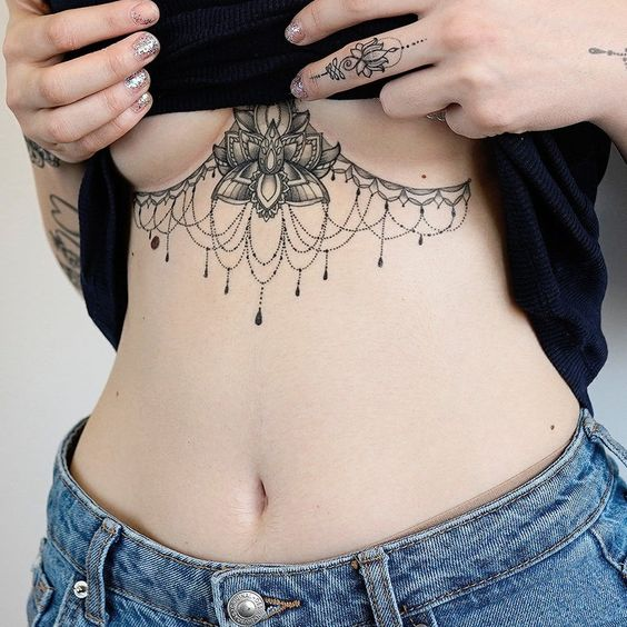 Lotus Mandala Temporary Tattoo  Sternum Underboob Womens Boho Indian Body  Art by Delusion Tattoos  Amazoncouk Beauty