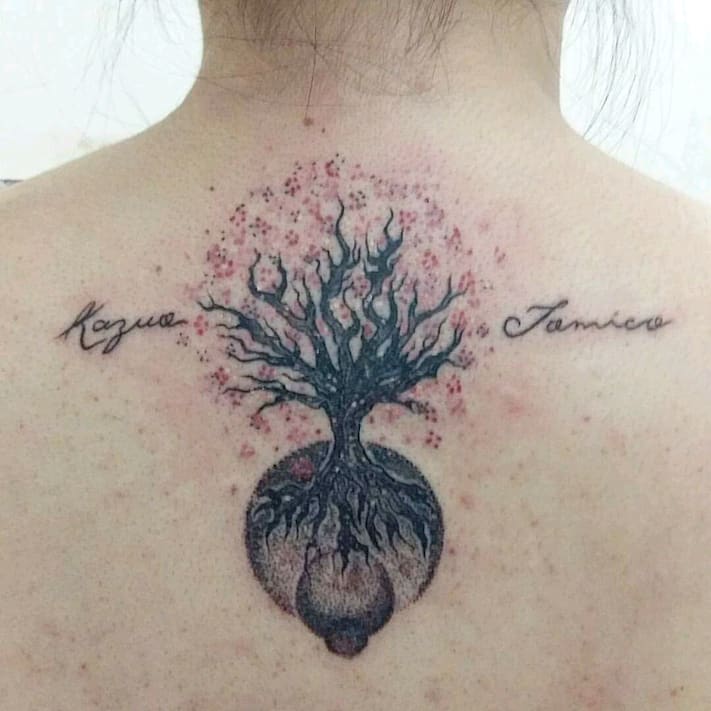 Colored family tree tattoo