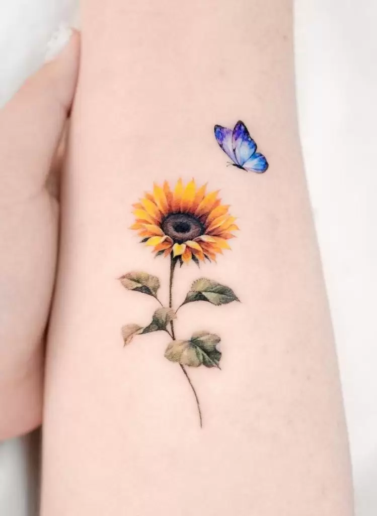 butterfly and sunflower tattoo