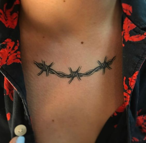 Barbed wire neck tattoo