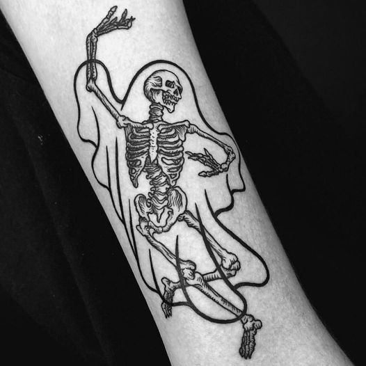 A ghost skeleton tattoo
