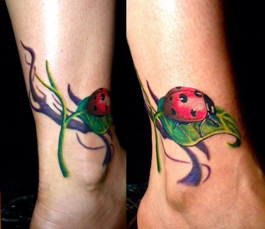 Ladybug on the leaf tattoo