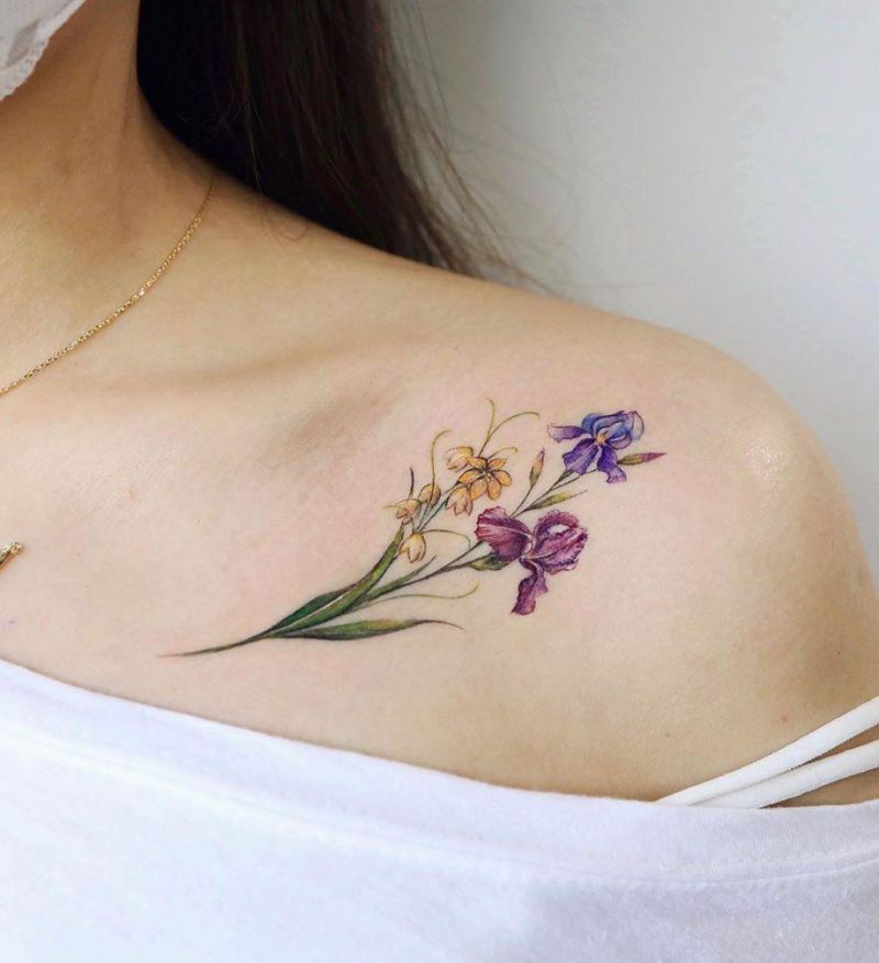 Birth flower tattoo on a shoulder