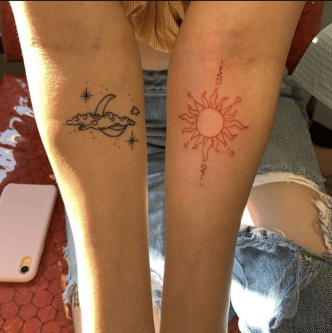 Space-inspired best friend tattoos