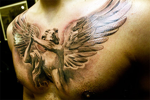 Example of a fallen angel tattoo on the chest