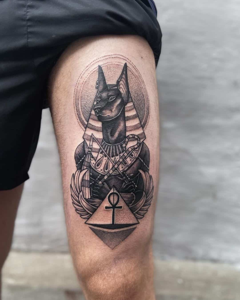 Example of an Anubis tattoo with a pharaoh mask 