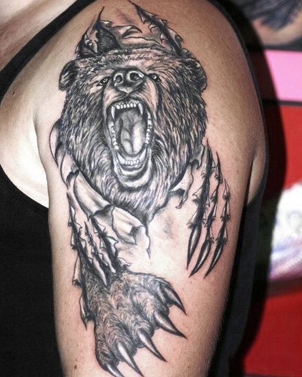 Cute Bear Cub Black and Grey Tattoo Design – Tattoos Wizard Designs