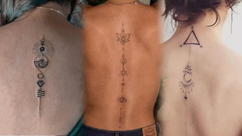 Sun & Line work Spine Tattoo – Weronika.inkss