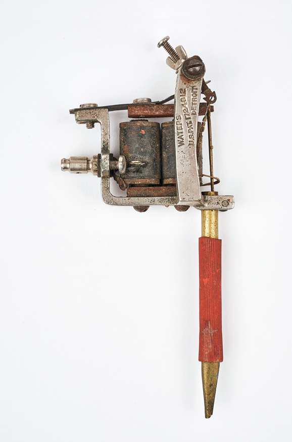 A tattoo machine designed by Percy Waters