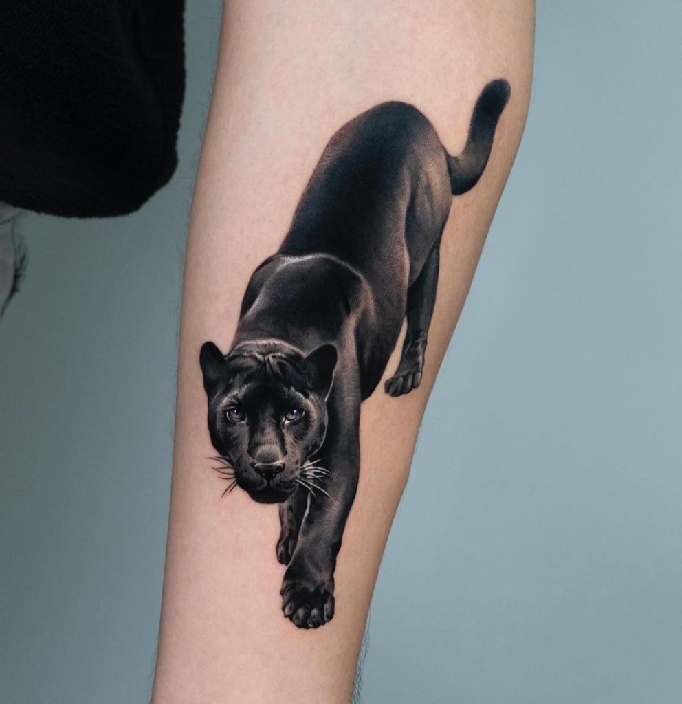 CT Bamboo Tattoo Khao Lak - Realistic black panther for Markus done by CT.  Thank you for trusting us again. #ctbambootattoo #khaolak #thailand  #bambootattoo #art #ink #blackpanther #jungle #realistic #cttattoo  #handmade #nomachine |