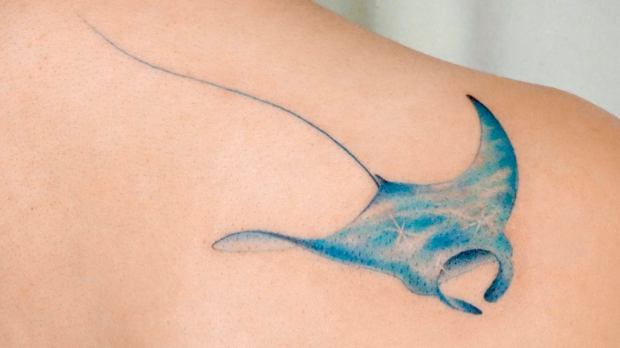 stingray diver fine line tattoo - Zealand Tattoo