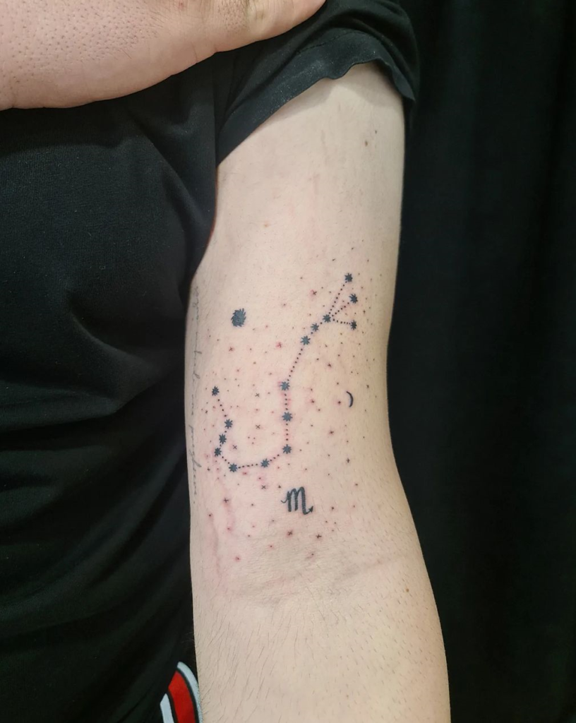 Getting a Scorpio sign as a tattoo is a cute, minimalistic idea.