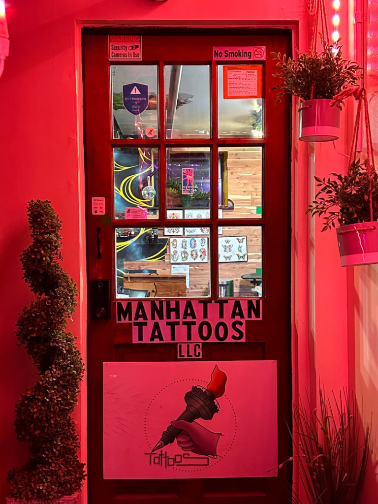 The front door of a hidden gem of New York, Manhattan Tattoos LLC