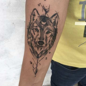 Best Black Wolf Sleeve Tattoo Idea